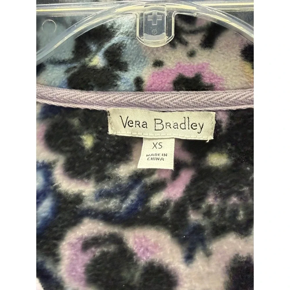 Vera Bradley Sporty Fleece Snap-Collar Pullover Plum Pansies Floral XS Womens